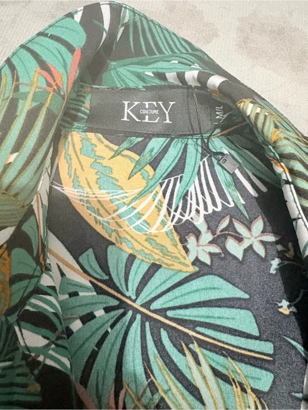 KEY CoutureTropical Print Pajama Set - Green, White & Mustard - Picture 2 of 4